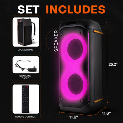 Bluetooth PA Speaker 160W Rechargeable Battery Dual 6.5" Karaoke Lights