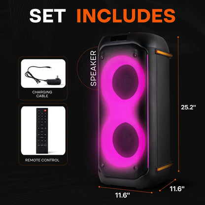 Bluetooth PA Speaker 160W Rechargeable Battery Dual 6.5" LED Lights
