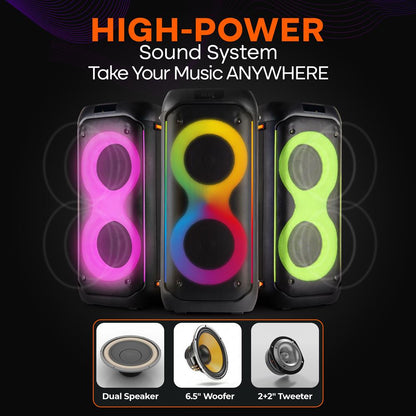 Bluetooth PA Speaker 160W Rechargeable Battery Dual 6.5" LED Lights