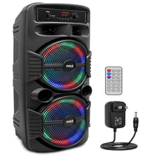 Portable Bluetooth PA Speaker 600W Rechargeable Dual 8" Subwoofer Party Lights