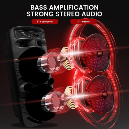 Portable Bluetooth PA Speaker 600W Rechargeable Dual 8" Subwoofer Party Lights