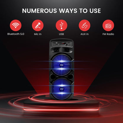 Portable Bluetooth PA Speaker 600W Rechargeable Dual 8" Subwoofer Party Lights