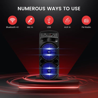 Portable Bluetooth PA Speaker 600W Rechargeable Dual 8" Subwoofer Party Lights