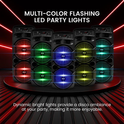 Portable Bluetooth PA Speaker 600W Rechargeable Dual 8" Subwoofer Party Lights