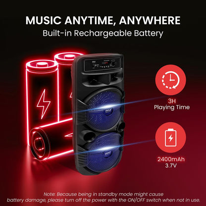Portable Bluetooth PA Speaker 600W Rechargeable Dual 8" Subwoofer Party Lights