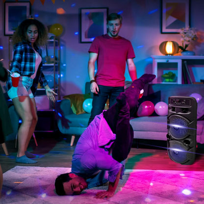 Portable Bluetooth PA Speaker 600W Rechargeable Dual 8" Subwoofer Party Lights