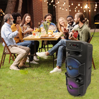 Portable Bluetooth PA Speaker 600W Rechargeable Dual 8" Subwoofer Party Lights