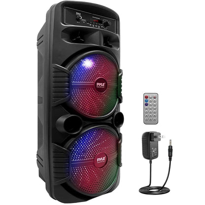 Portable Bluetooth PA Speaker 600W Rechargeable Dual 8" Subwoofer Party Lights