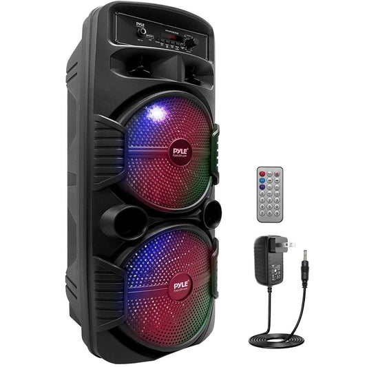 Portable Bluetooth PA Speaker 600W Rechargeable Dual 8" Subwoofer Party Lights