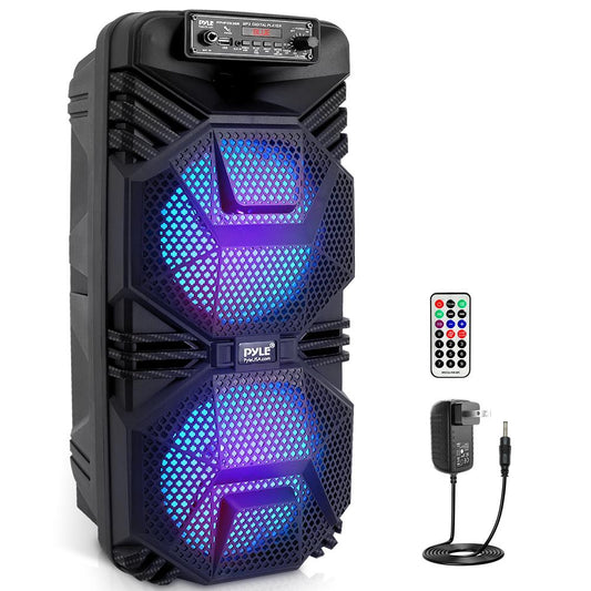 Bluetooth PA Speaker 600W Rechargeable Dual 8" Subwoofers Party Lights