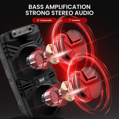 Bluetooth PA Speaker 600W Rechargeable Dual 8" Subwoofers Party Lights