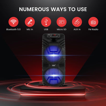 Bluetooth PA Speaker 600W Rechargeable Dual 8" Subwoofers Party Lights