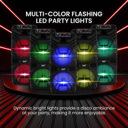 Bluetooth PA Speaker 600W Rechargeable Dual 8" Subwoofers Party Lights