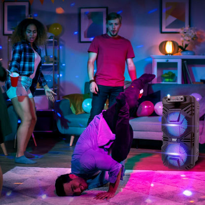 Bluetooth PA Speaker 600W Rechargeable Dual 8" Subwoofers Party Lights