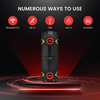 Portable Bluetooth PA Speaker 400W Rechargeable LED Lights 8" Dual Subwoofer