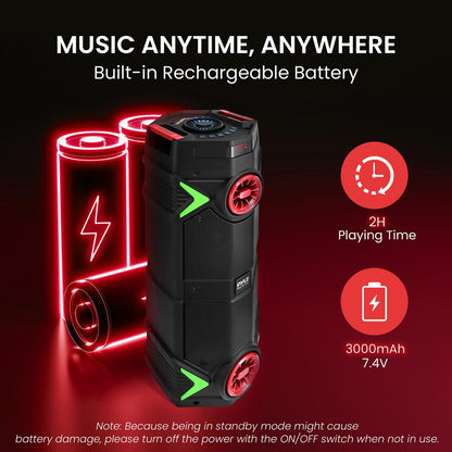 Portable Bluetooth PA Speaker 400W Rechargeable LED Lights 8" Dual Subwoofer