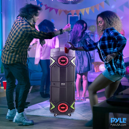 Portable Bluetooth PA Speaker 400W Rechargeable LED Lights 8" Dual Subwoofer