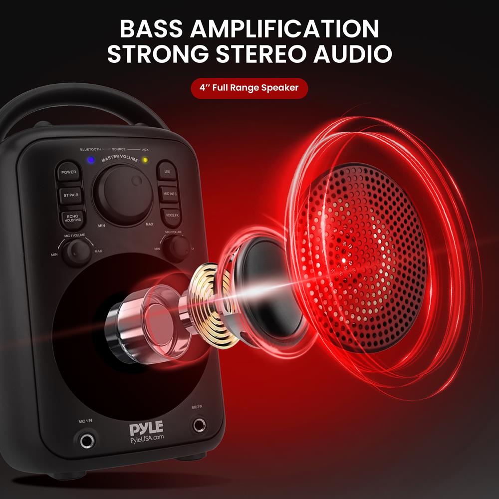 4" Wireless Speaker, Big Bass, Bluetooth 5.0, 2 Mics, Portable Karaoke System - Thumbnail 4