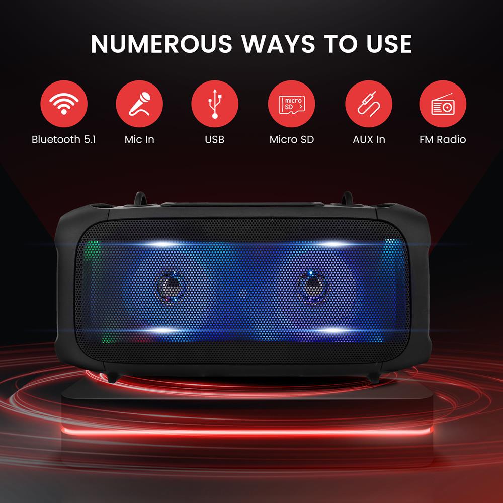 Wireless Bluetooth Boombox Speaker 120W LED Lights Rechargeable - Thumbnail 5