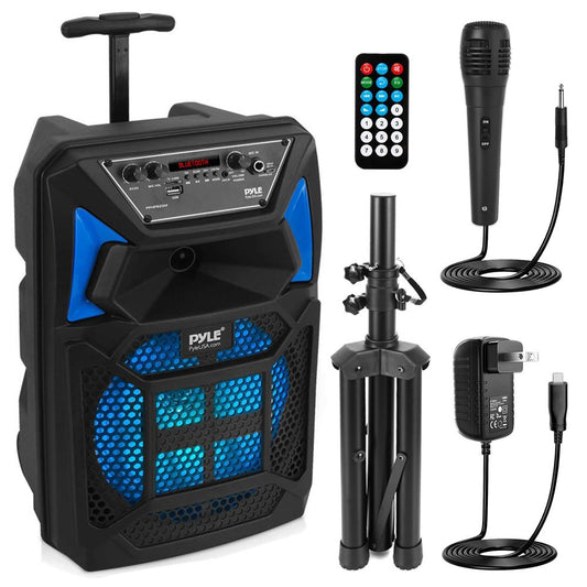 Portable Bluetooth PA Speaker 400W, LED Lights, Mic, Wheels, Rechargeable