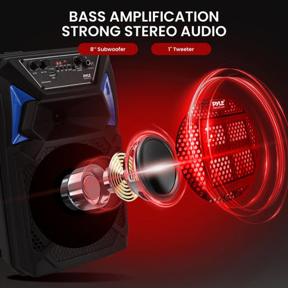 Portable Bluetooth PA Speaker 400W, LED Lights, Mic, Wheels, Rechargeable