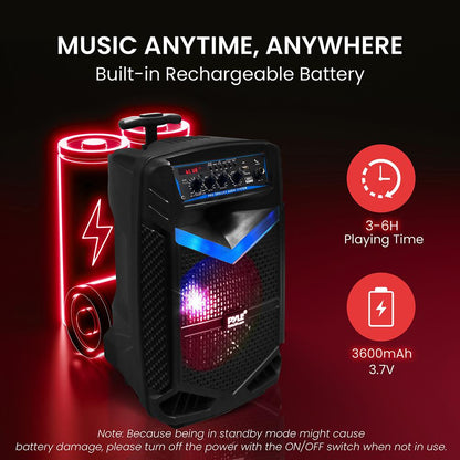 400W Bluetooth PA Speaker Rechargeable 8" Subwoofer LED Lights