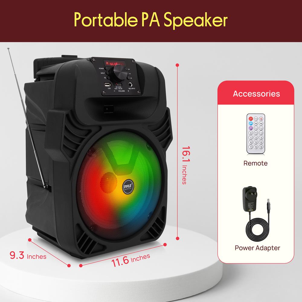 Portable Bluetooth PA Speaker 400W Rechargeable LED Lights – Pyle USA