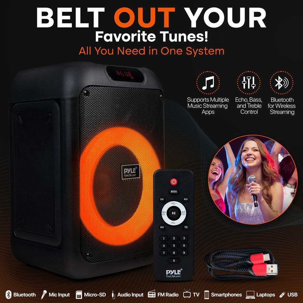 Bluetooth Party Speaker, Powerful Bass, 100W, LED Lights, Portable - Thumbnail 4