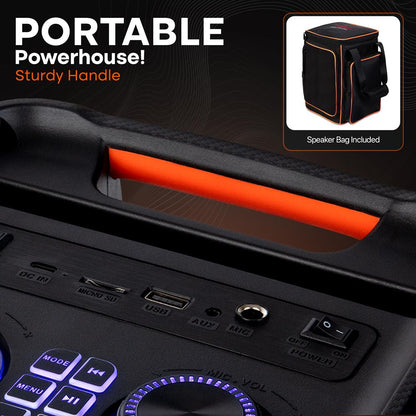 Bluetooth Party Speaker, Powerful Bass, 100W, LED Lights, Portable
