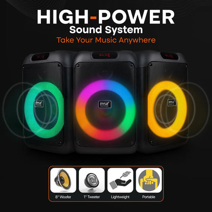 Bluetooth Party Speaker, Powerful Bass, TWS, LED Lights, Portable, 100W