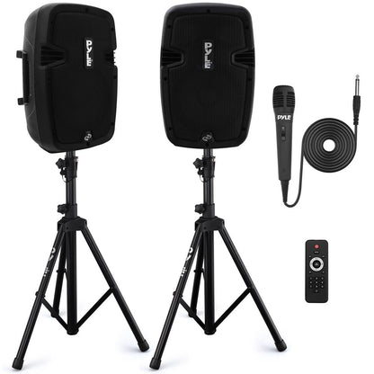 Bluetooth PA Speaker Kit 700W - Dual 8" Speakers, Stands, Mic, Remote