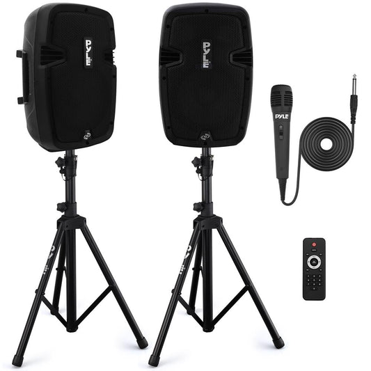 Bluetooth PA Speaker Kit 700W - Dual 8" Speakers, Stands, Mic, Remote