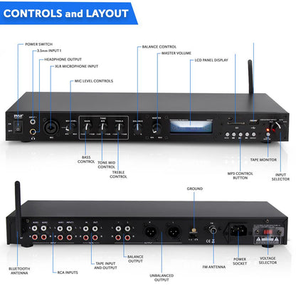 Rack Mount Pre-Amplifier - Bluetooth Streaming, Recording Mode, Metal Panel