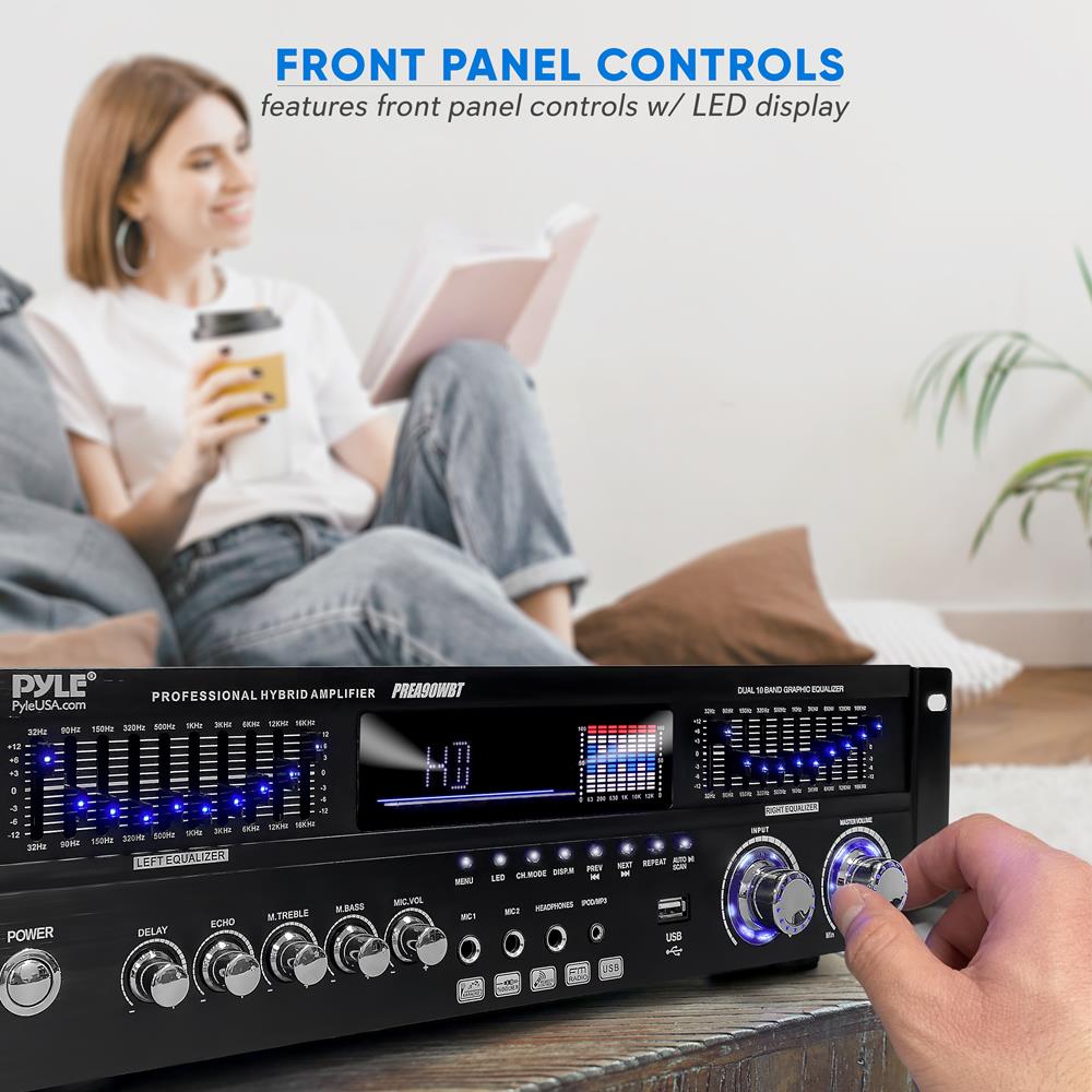 6-Channel Bluetooth Home Amplifier 1600W Wireless Streaming USB Inputs - Thumbnail 4
