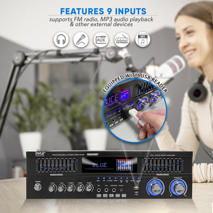 6-Channel Bluetooth Home Amplifier 1600W Wireless Streaming USB Inputs