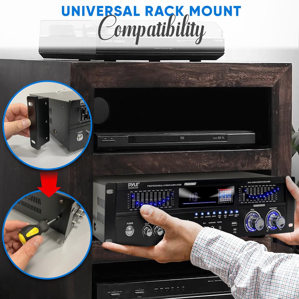 6-Channel Bluetooth Home Amplifier 1600W Wireless Streaming USB Inputs - Thumbnail 5