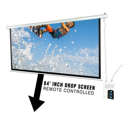 84" Motorized Projector Screen, Quick Setup, Matte White, Remote Control