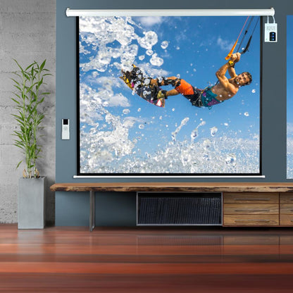 84" Motorized Projector Screen, Quick Setup, Matte White, Remote Control