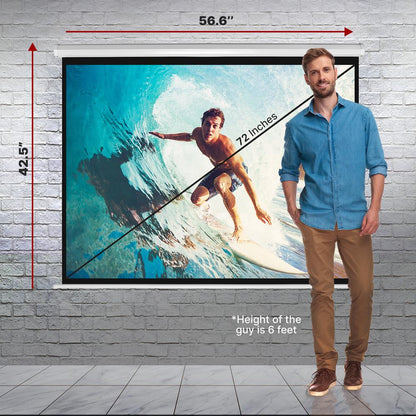 Manual Pull-Down Projector Screen, Clear Image, Matte White, 72-Inch