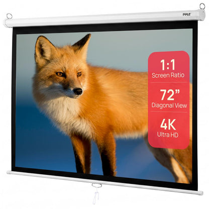Pyle 72-Inch Manual Pull Down Projector Screen - Matte White Fabric, Adjustable Height, Auto-Locking Roll Down, Black Masking Border, Ceiling & Wall Mountable (Matte White)