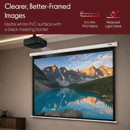 Pyle 72-Inch Manual Pull Down Projector Screen - Matte White Fabric, Adjustable Height, Auto-Locking Roll Down, Black Masking Border, Ceiling & Wall Mountable (Matte White)