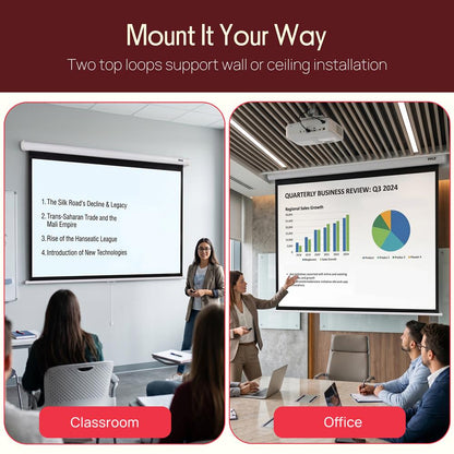 Pyle 72-Inch Manual Pull Down Projector Screen - Matte White Fabric, Adjustable Height, Auto-Locking Roll Down, Black Masking Border, Ceiling & Wall Mountable (Matte White)
