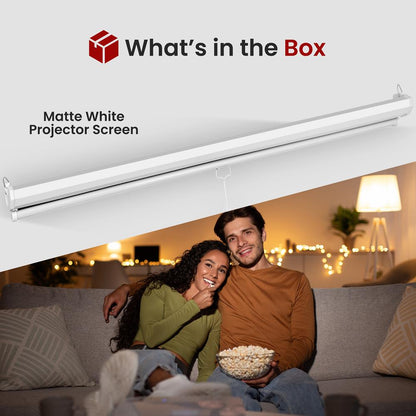 Manual Pull-Down Projector Screen 84" Auto-Lock Matte White