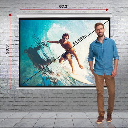 Manual Pull-Down Projector Screen 84" Auto-Lock Matte White