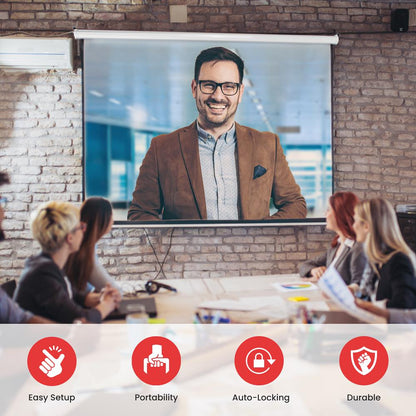 Manual Pull-Down Projector Screen 84" Auto-Lock Matte White