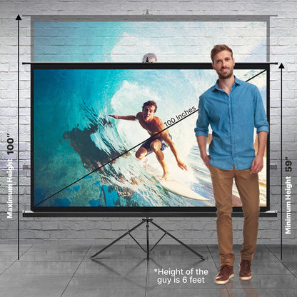 100" Portable Projector Screen - Quick Setup, Matte White, Tripod Stand