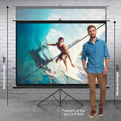 120" Portable Projector Screen - Quick Setup, Matte White, Tripod Stand
