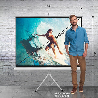 72" Portable Projector Screen, Easy Setup, White Matte Fabric, Tripod Stand
