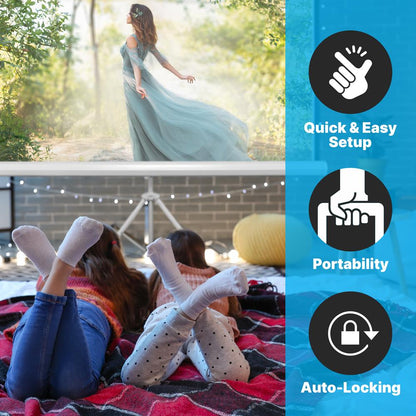 72" Portable Projector Screen, Easy Setup, White Matte Fabric, Tripod Stand