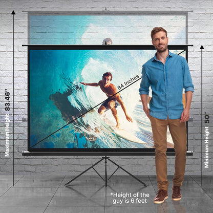 80" Portable Projector Screen, Quick Setup, White Matte Surface, 16:9 Ratio